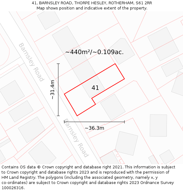 41, BARNSLEY ROAD, THORPE HESLEY, ROTHERHAM, S61 2RR: Plot and title map