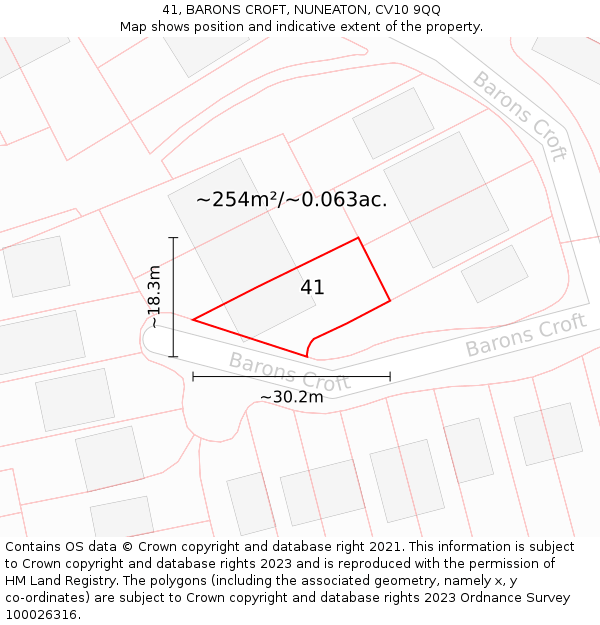 41, BARONS CROFT, NUNEATON, CV10 9QQ: Plot and title map