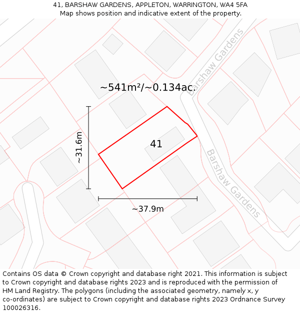 41, BARSHAW GARDENS, APPLETON, WARRINGTON, WA4 5FA: Plot and title map