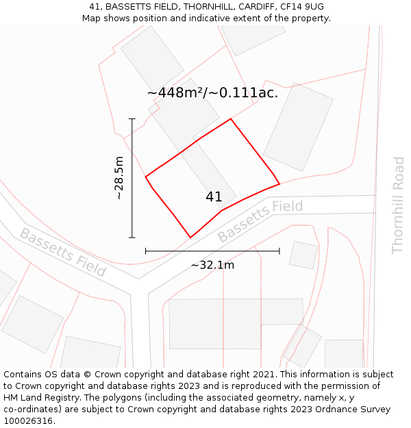 41, BASSETTS FIELD, THORNHILL, CARDIFF, CF14 9UG: Plot and title map