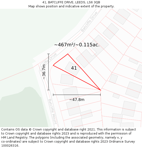 41, BATCLIFFE DRIVE, LEEDS, LS6 3QB: Plot and title map