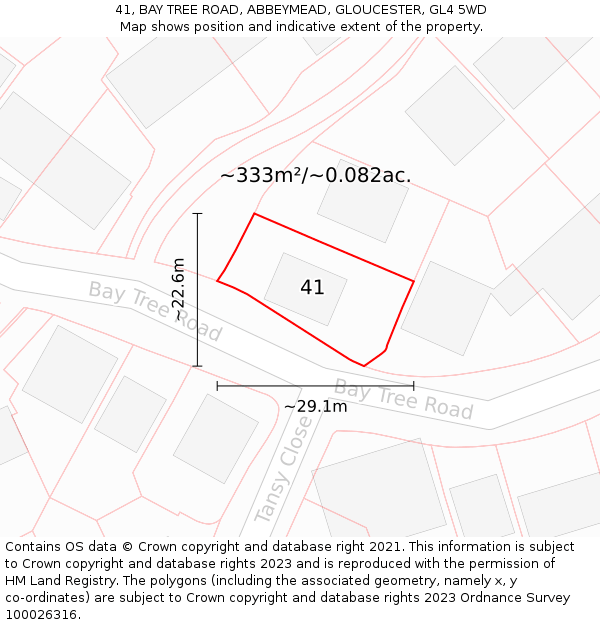 41, BAY TREE ROAD, ABBEYMEAD, GLOUCESTER, GL4 5WD: Plot and title map