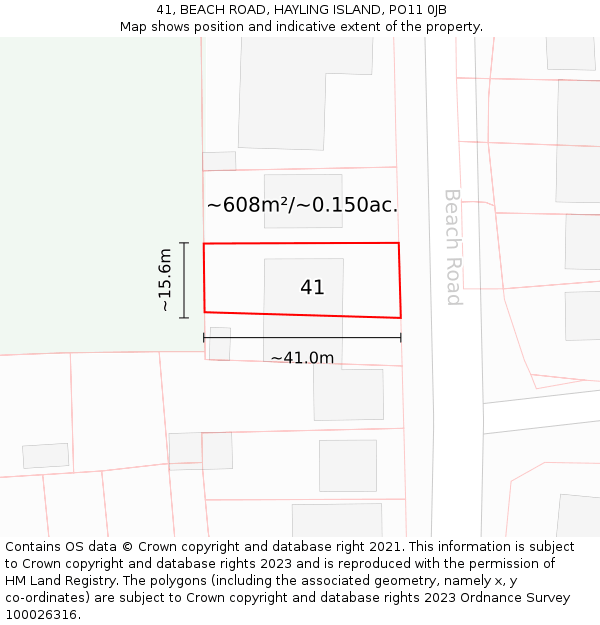 41, BEACH ROAD, HAYLING ISLAND, PO11 0JB: Plot and title map