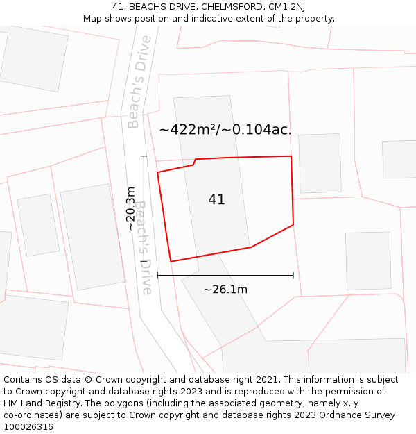 41, BEACHS DRIVE, CHELMSFORD, CM1 2NJ: Plot and title map