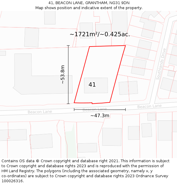 41, BEACON LANE, GRANTHAM, NG31 9DN: Plot and title map