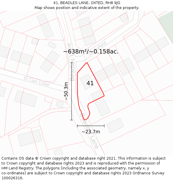 41, BEADLES LANE, OXTED, RH8 9JG: Plot and title map