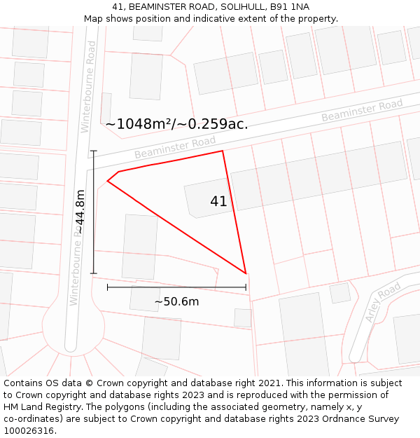 41, BEAMINSTER ROAD, SOLIHULL, B91 1NA: Plot and title map