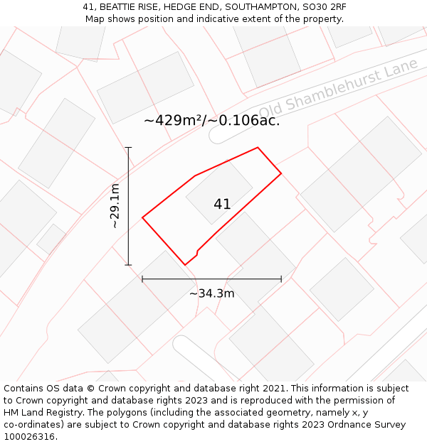 41, BEATTIE RISE, HEDGE END, SOUTHAMPTON, SO30 2RF: Plot and title map