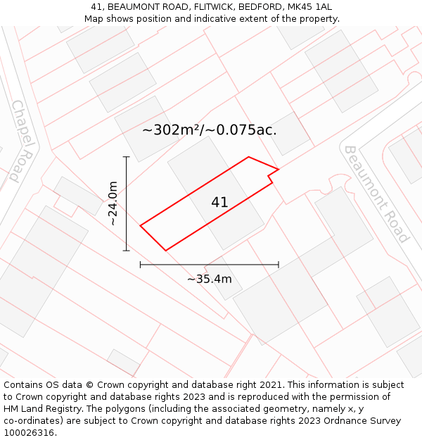 41, BEAUMONT ROAD, FLITWICK, BEDFORD, MK45 1AL: Plot and title map