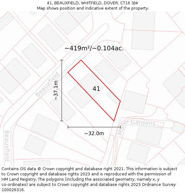 41, BEAUXFIELD, WHITFIELD, DOVER, CT16 3JW: Plot and title map