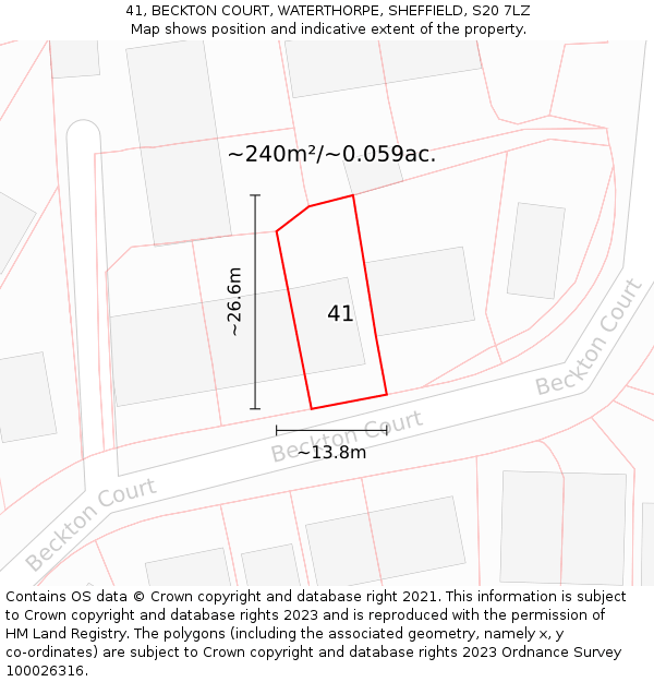 41, BECKTON COURT, WATERTHORPE, SHEFFIELD, S20 7LZ: Plot and title map