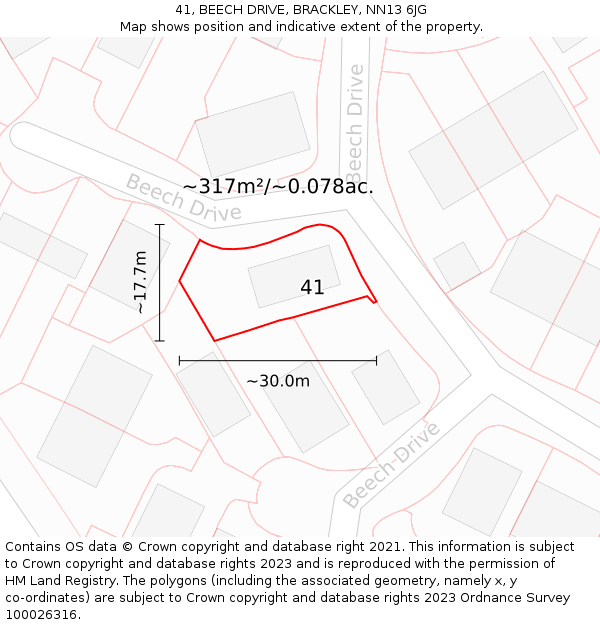 41, BEECH DRIVE, BRACKLEY, NN13 6JG: Plot and title map