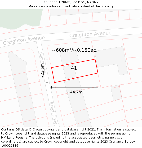 41, BEECH DRIVE, LONDON, N2 9NX: Plot and title map