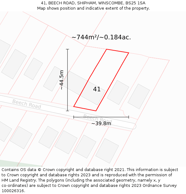41, BEECH ROAD, SHIPHAM, WINSCOMBE, BS25 1SA: Plot and title map