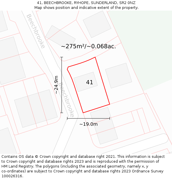 41, BEECHBROOKE, RYHOPE, SUNDERLAND, SR2 0NZ: Plot and title map