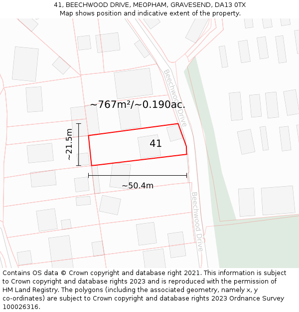 41, BEECHWOOD DRIVE, MEOPHAM, GRAVESEND, DA13 0TX: Plot and title map