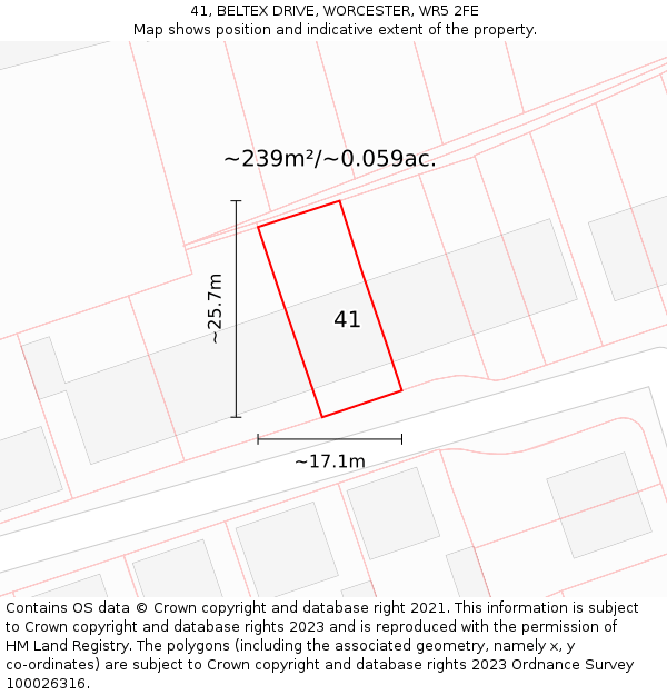 41, BELTEX DRIVE, WORCESTER, WR5 2FE: Plot and title map
