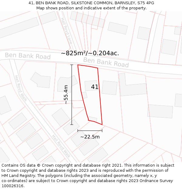 41, BEN BANK ROAD, SILKSTONE COMMON, BARNSLEY, S75 4PG: Plot and title map