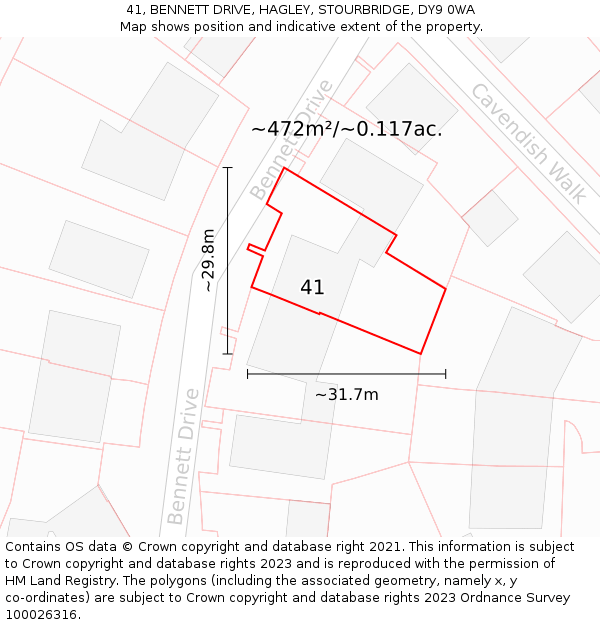 41, BENNETT DRIVE, HAGLEY, STOURBRIDGE, DY9 0WA: Plot and title map