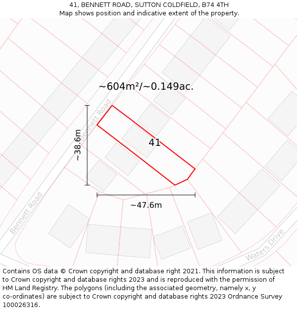 41, BENNETT ROAD, SUTTON COLDFIELD, B74 4TH: Plot and title map