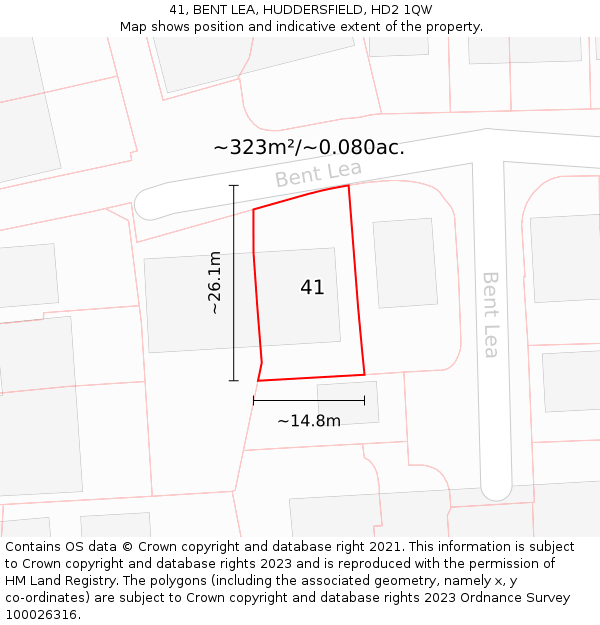41, BENT LEA, HUDDERSFIELD, HD2 1QW: Plot and title map