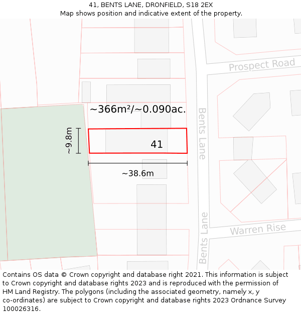 41, BENTS LANE, DRONFIELD, S18 2EX: Plot and title map