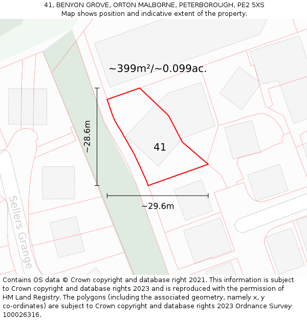 41, BENYON GROVE, ORTON MALBORNE, PETERBOROUGH, PE2 5XS: Plot and title map