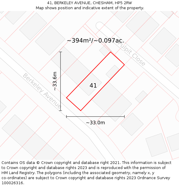 41, BERKELEY AVENUE, CHESHAM, HP5 2RW: Plot and title map
