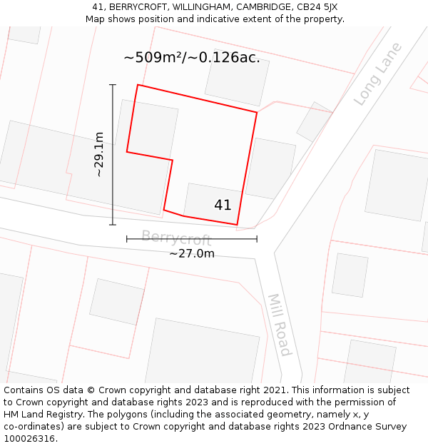 41, BERRYCROFT, WILLINGHAM, CAMBRIDGE, CB24 5JX: Plot and title map