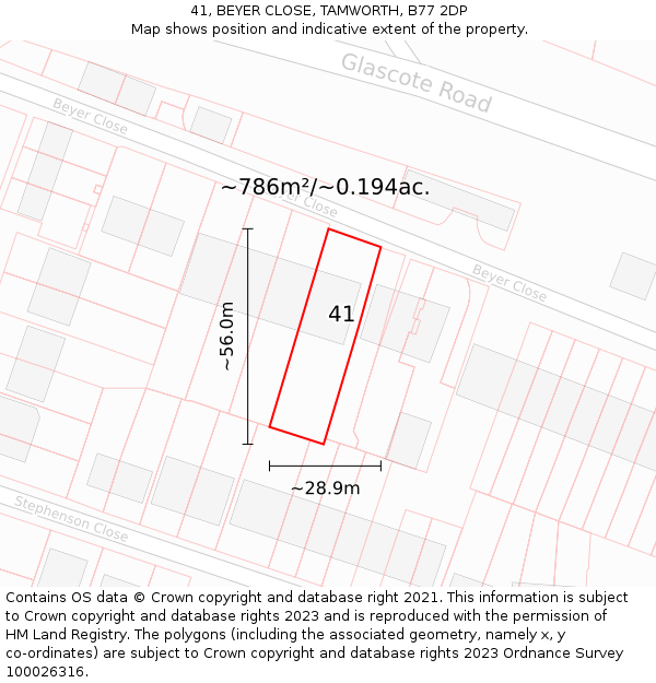 41, BEYER CLOSE, TAMWORTH, B77 2DP: Plot and title map