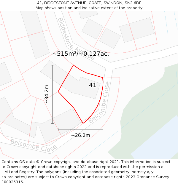 41, BIDDESTONE AVENUE, COATE, SWINDON, SN3 6DE: Plot and title map