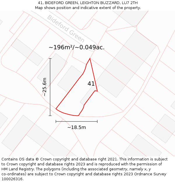 41, BIDEFORD GREEN, LEIGHTON BUZZARD, LU7 2TH: Plot and title map