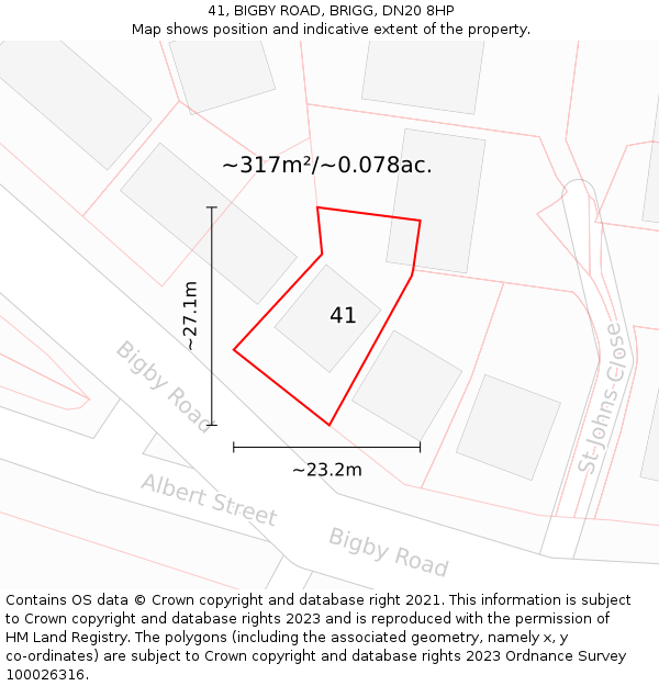 41, BIGBY ROAD, BRIGG, DN20 8HP: Plot and title map