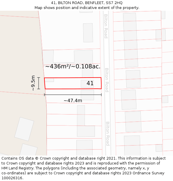 41, BILTON ROAD, BENFLEET, SS7 2HQ: Plot and title map