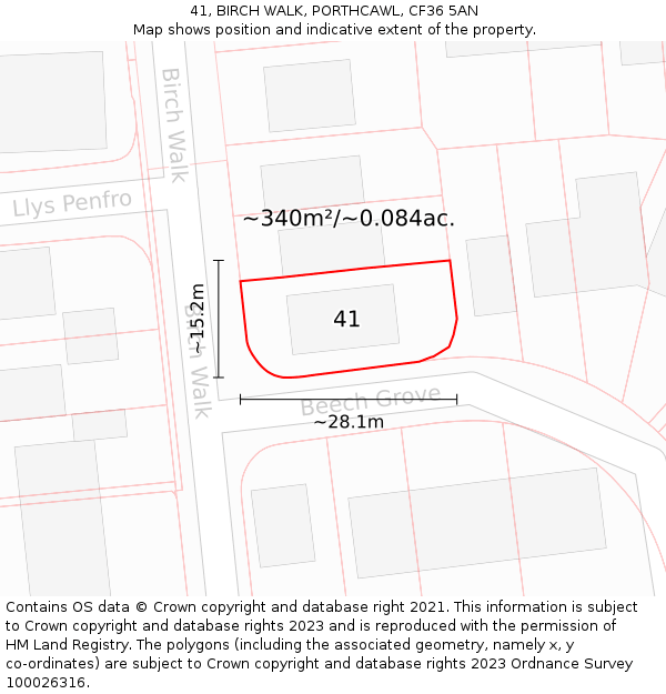 41, BIRCH WALK, PORTHCAWL, CF36 5AN: Plot and title map