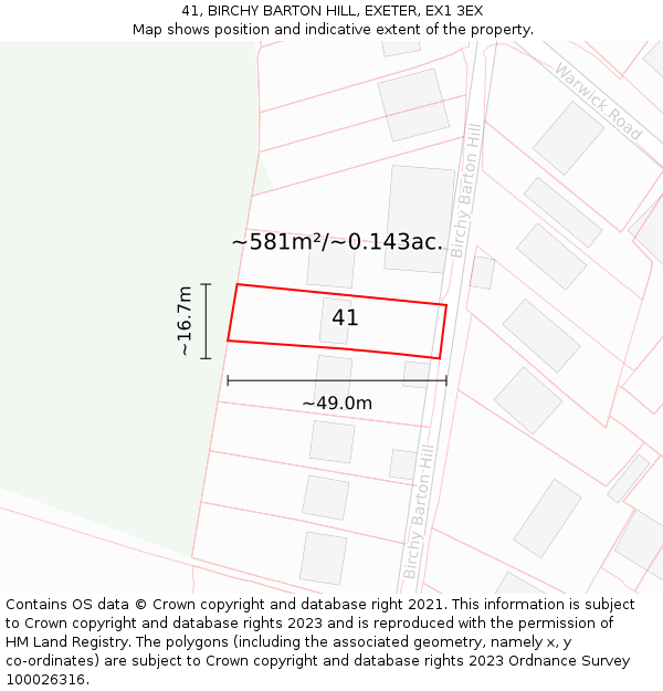 41, BIRCHY BARTON HILL, EXETER, EX1 3EX: Plot and title map