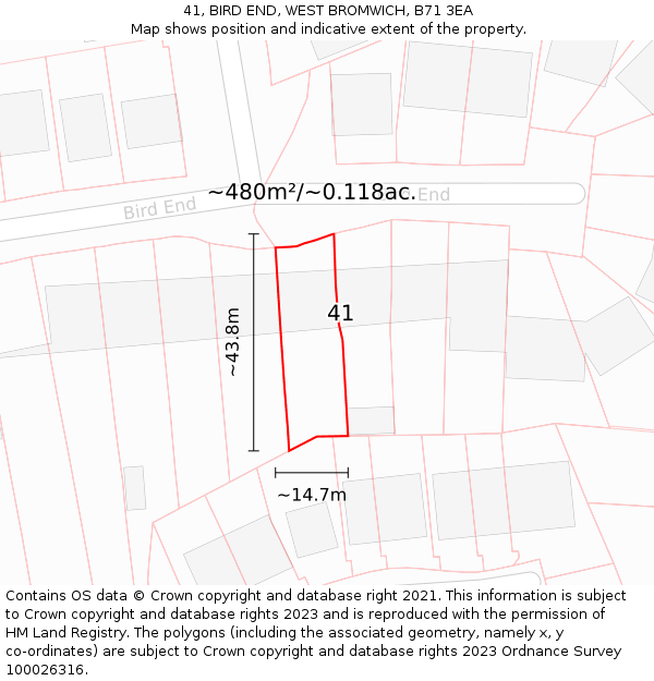 41, BIRD END, WEST BROMWICH, B71 3EA: Plot and title map