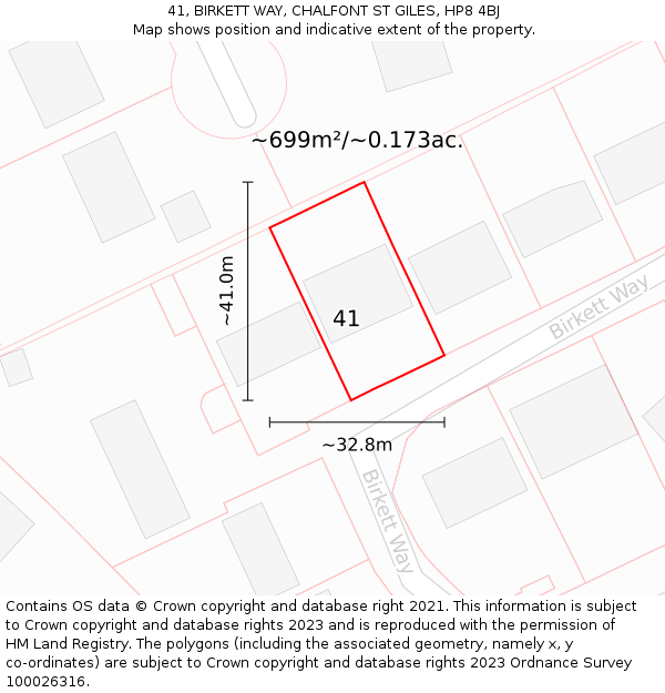 41, BIRKETT WAY, CHALFONT ST GILES, HP8 4BJ: Plot and title map