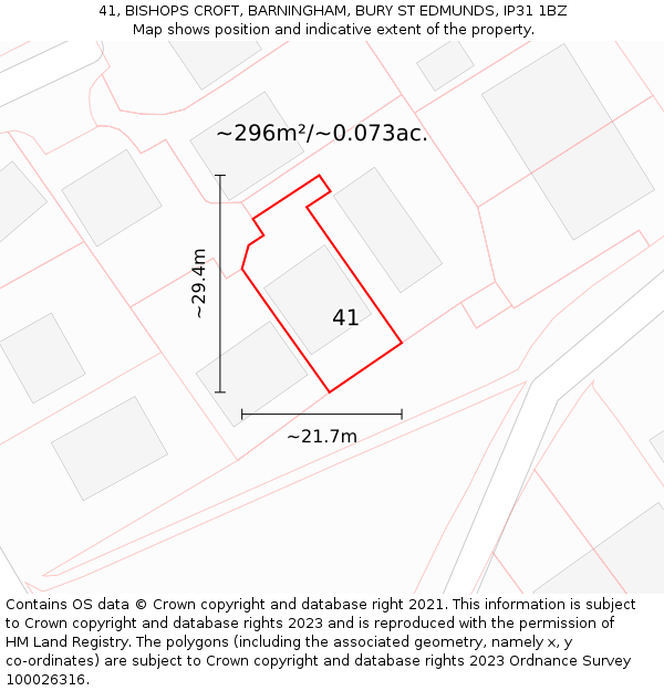 41, BISHOPS CROFT, BARNINGHAM, BURY ST EDMUNDS, IP31 1BZ: Plot and title map