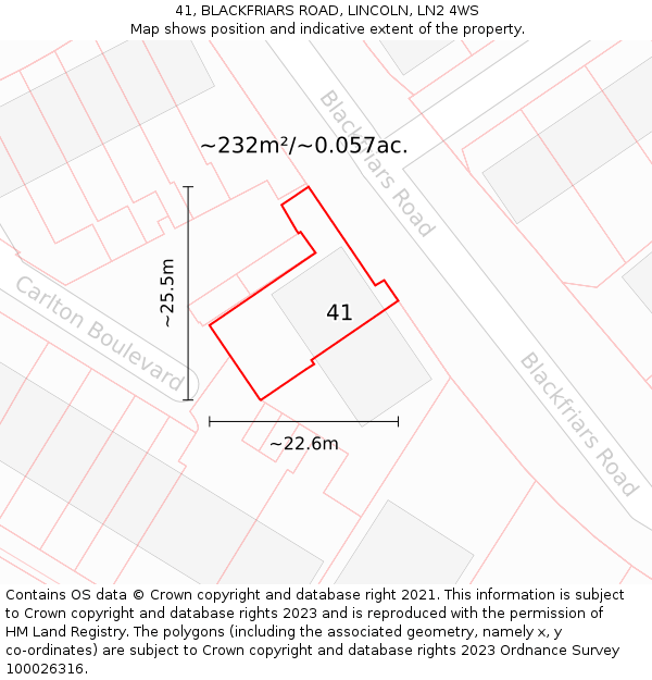 41, BLACKFRIARS ROAD, LINCOLN, LN2 4WS: Plot and title map