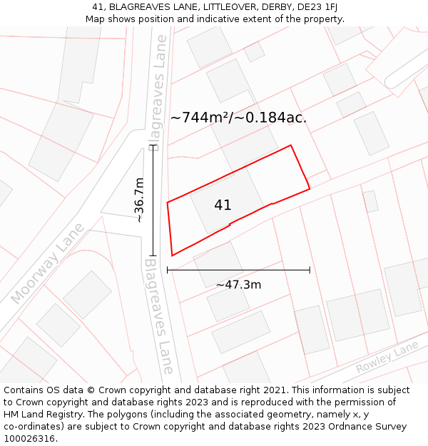 41, BLAGREAVES LANE, LITTLEOVER, DERBY, DE23 1FJ: Plot and title map
