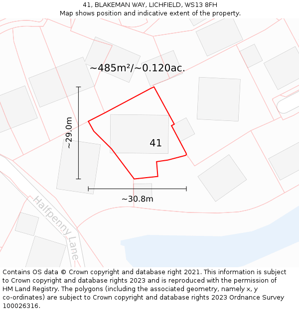 41, BLAKEMAN WAY, LICHFIELD, WS13 8FH: Plot and title map