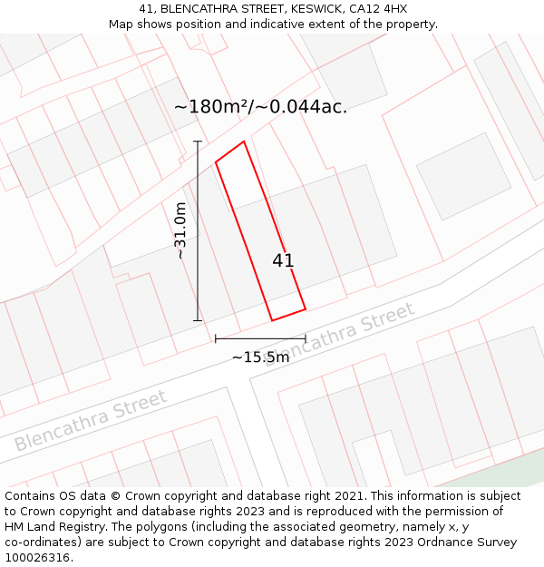 41, BLENCATHRA STREET, KESWICK, CA12 4HX: Plot and title map