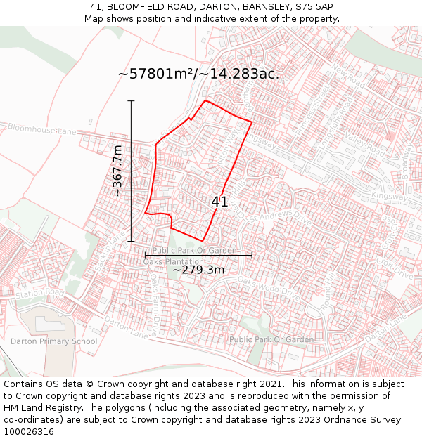 41, BLOOMFIELD ROAD, DARTON, BARNSLEY, S75 5AP: Plot and title map