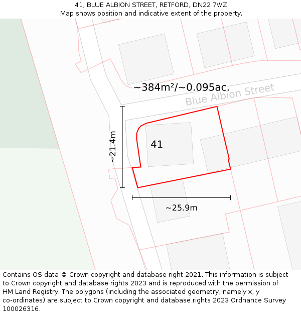 41, BLUE ALBION STREET, RETFORD, DN22 7WZ: Plot and title map