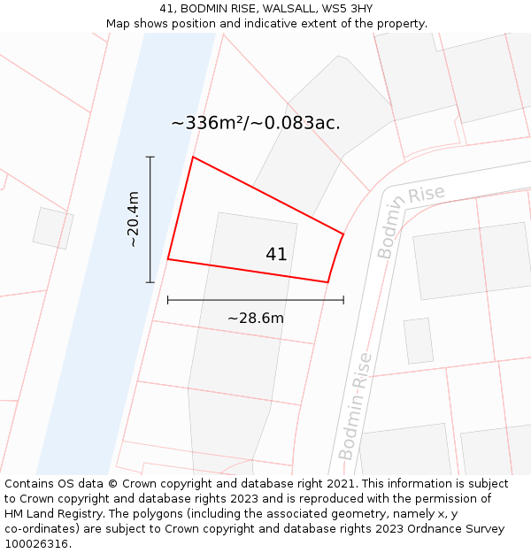 41, BODMIN RISE, WALSALL, WS5 3HY: Plot and title map