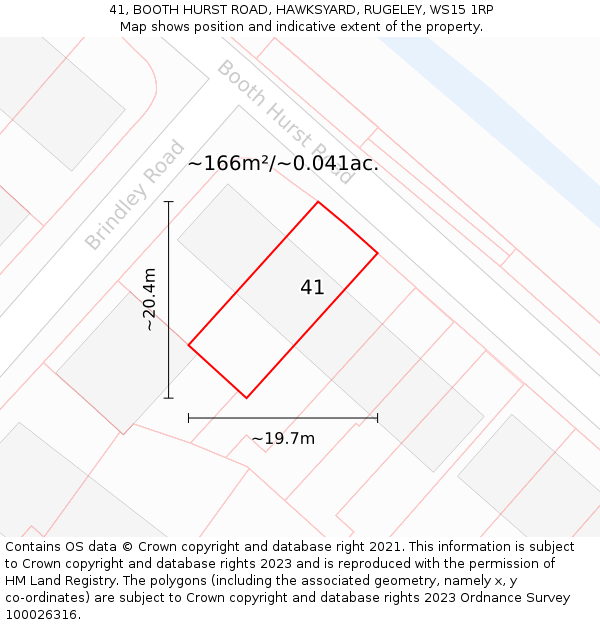 41, BOOTH HURST ROAD, HAWKSYARD, RUGELEY, WS15 1RP: Plot and title map
