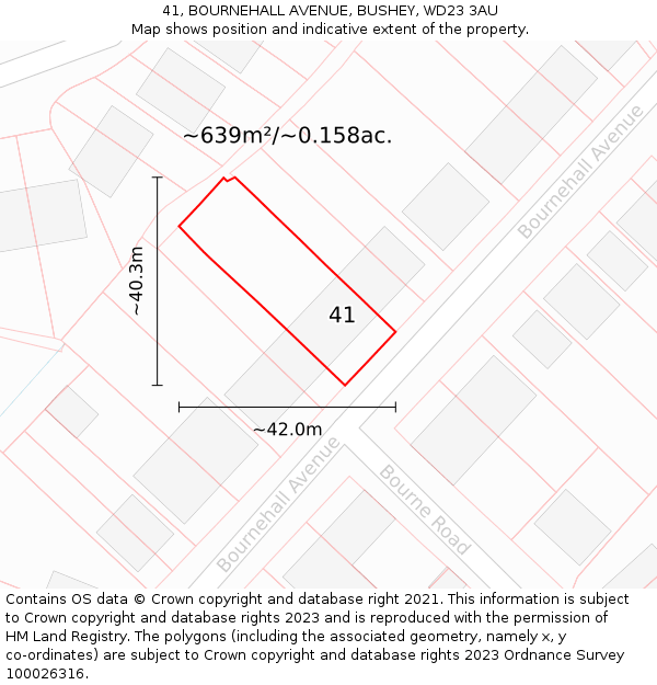 41, BOURNEHALL AVENUE, BUSHEY, WD23 3AU: Plot and title map