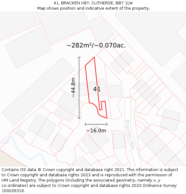 41, BRACKEN HEY, CLITHEROE, BB7 1LW: Plot and title map