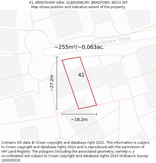 41, BRADSHAW VIEW, QUEENSBURY, BRADFORD, BD13 2FF: Plot and title map